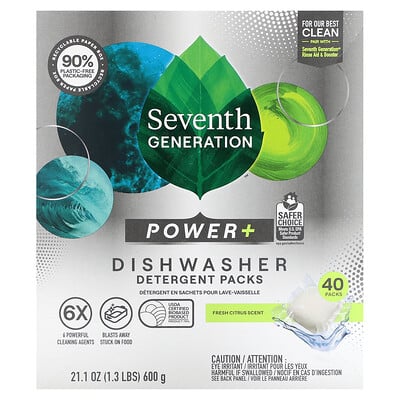 Power+ Dishwasher Detergent Packs, Fresh Citrus, 40 Packs