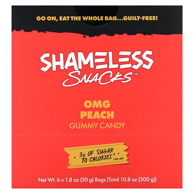Gummy Candy, Omg Peach, 6 Bags, 1.8 Oz (50 G)