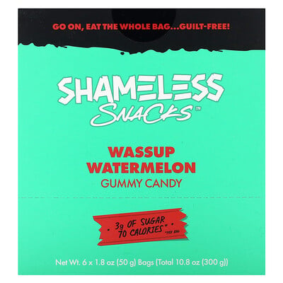 Gummy Candy, Wassup Watermelon, 6 Bags, 1.8 Oz (50 G)