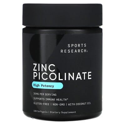 Zinc Picolinate, High Potency, 30 Mg, 180 Softgels