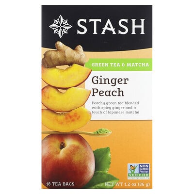 Green Tea & Matcha, Ginger Peach, 18 Tea Bags