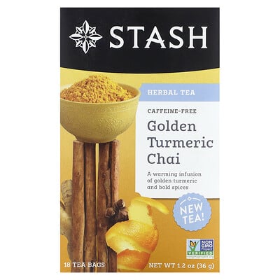 Herbal Tea, Golden Turmeric Chai, Caffeine-free, 18 Tea Bags