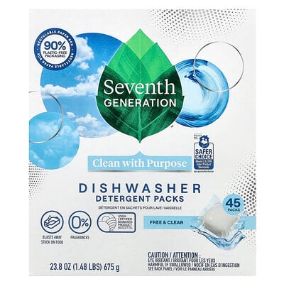 Dishwasher Detergent Packs, Free & Clear, 45 Packs