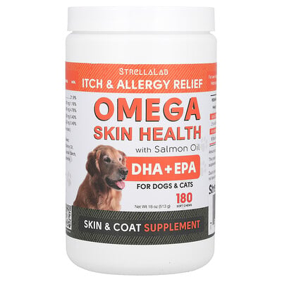 Omega Skin Health With Salmon Oil, For Dogs & Cats, 180 Soft Chews