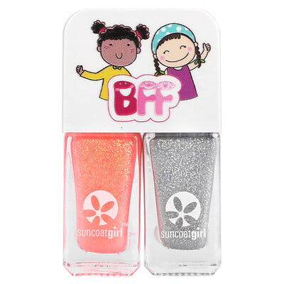 Buddies Nail Polish Duo Set, Silver & Coral Glitter, 2 Piece Set