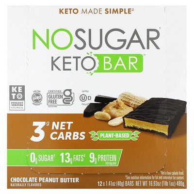 Keto Bar, Chocolate Peanut Butter, 12 Bars, 1.41 Oz (40 G)