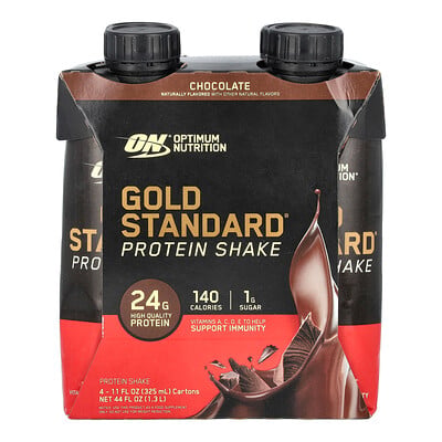 Gold Standard® Protein Shake, Chocolate, 4 Cartons, 11 Fl Oz (325 Ml)