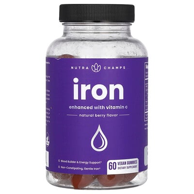 Iron Gummies, Enhanced With Vitamin C, Natural Berry, 60 Vegan Gummies