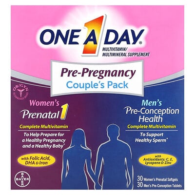Pre-pregnancy Couple's Pack, Women's Prenatal 1 & Men's Pre-conception Health, 30 Women's Prenatal Softgels, 30 Men's Pre-conception Tablets