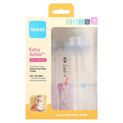 Easy Active, Baby Bottle, 4+ Months, 2 Count