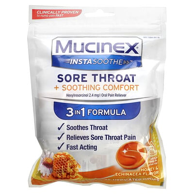 Instasoothe, Sore Throat + Soothing Comfort, Honey & Echinacea, 40 Medicated Drops