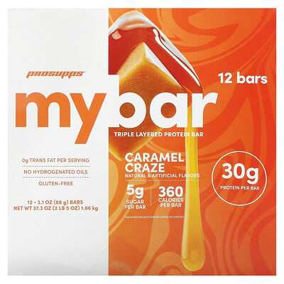 Prosupps, Triple Layered Protein Bar, Caramel Craze, 12 Bars, 3.1 Oz (88 G)