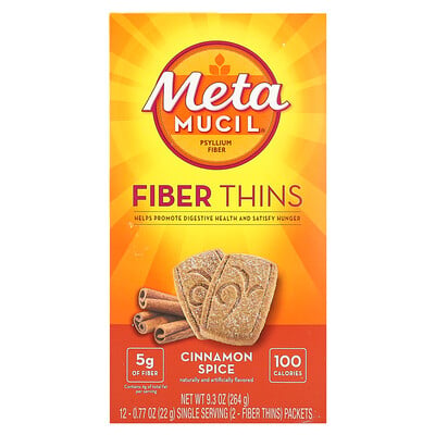 Fiber Thins, Cinnamon Spice, 12 Packets, 0.77 Oz (22 G)