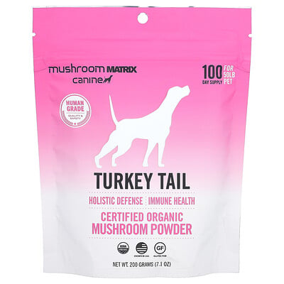 Turkey Tail, Certified Organic Mushroom Powder, For 50 Lb Pet, For Dogs And Cats