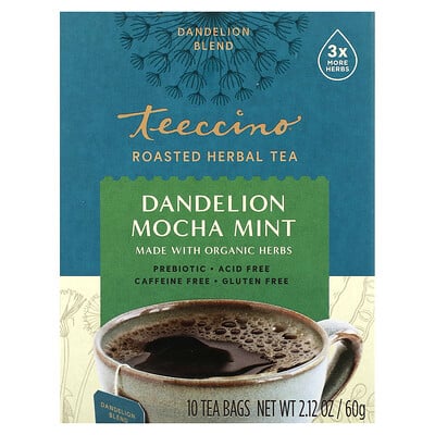 Roasted Herbal Tea, Dandelion Mocha Mint, Caffeine Free, 10 Tea Bags