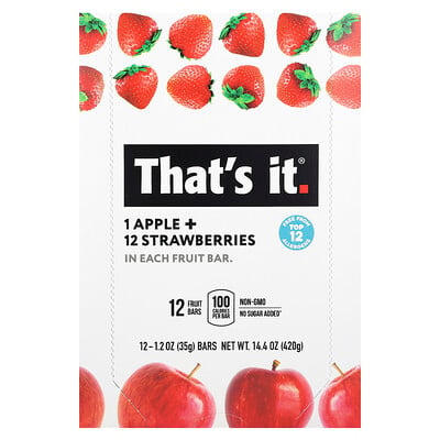 Fruit Bars, Apple + Strawberries, 12 Bars, 1.2 Oz (35 G)