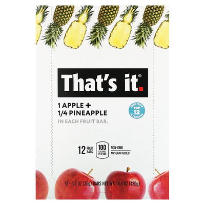 Fruit Bar, Apple + Pineapple, 12 Bars, 1.2 Oz (35 G)