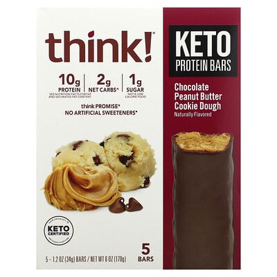 Keto Protein Bars, Chocolate Peanut Butter Cookie Dough, 5 Bars, 1.2 Oz (34 G)