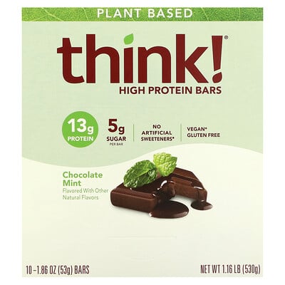 High Protein Bars, Chocolate Mint, 10 Bars, 1.86 Oz (53 G)