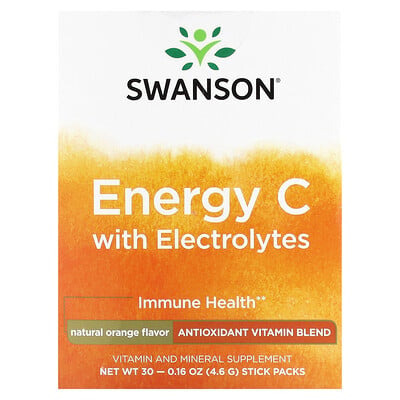 Energy C With Electrolytes, Natural Orange , 30 Stick Packs, 0.16 Oz (4.6 G)