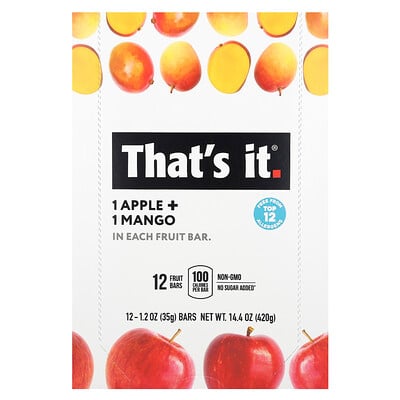 Fruit Bars, Apple + Mangoes, 12 Bars, 1.2 Oz (35 G)