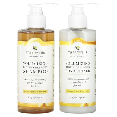 Shampoo & Conditioner Set, Volumizing Biotin Collagen, Sicilian Lemon & Tea Tree, 2 Piece Set, 8.5 Fl Oz (250 Ml)