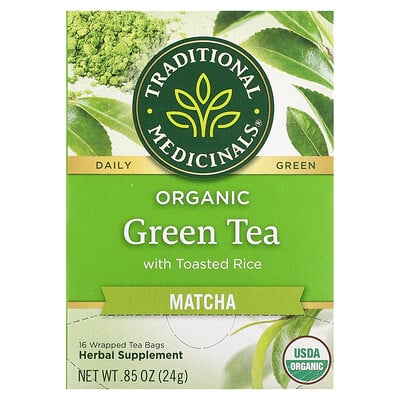 Organic Green Tea With Toasted Rice, Matcha, 16 Wrapped Tea Bags