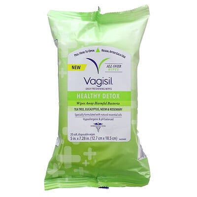 Daily Freshening Wipes, Healthy Detox , 20 Disposable Wipes
