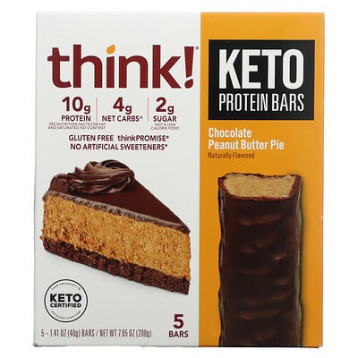 Keto Protein Bars, Chocolate Peanut Butter Pie, 5 Bars, 1.41 Oz (40 G)