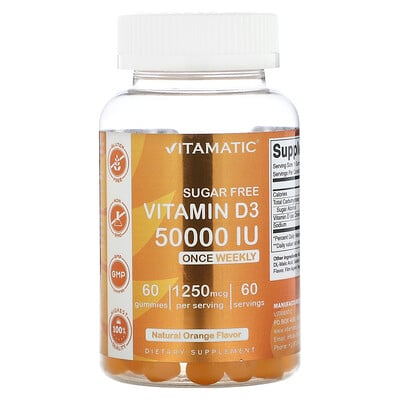 Sugar Free Vitamin D3, Natural Orange, 1,250 Mcg (50,000 Iu), 60 Gummies