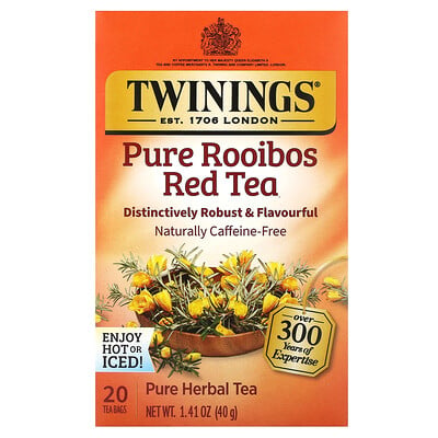 Pure Herbal Tea, Pure Rooibos Red Tea, Caffeine Free, 20 Tea Bags