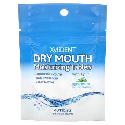 Dry Mouth Moisturizing Tablets With Xylitol, Peppermint , 40 Tablets
