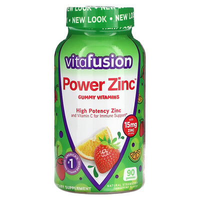 Power Zinc Gummy Vitamins, Natural Strawberry Tangerine, 15 Mg, 90 Gummies