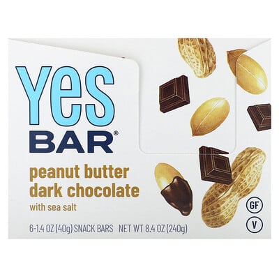 Snack Bar, Peanut Butter Dark Chocolate With Sea Salt, 6 Bars, 1.4 Oz (40 G)