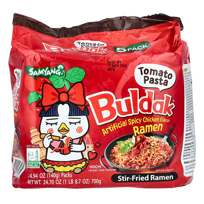 ®, Stir-fried Ramen, Spicy Chicken, Tomato Pasta, 5 Packs, Each