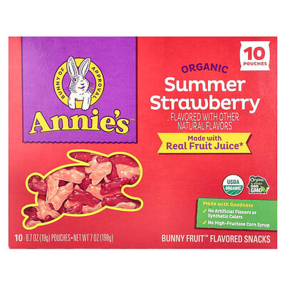 Organic Bunny Fruit™ Snacks, Summer Strawberry, 10 Pouches, Each