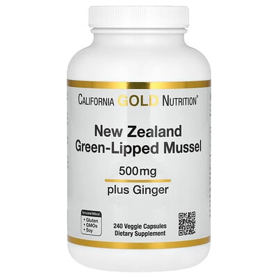 New Zealand Green-lipped Mussel Plus Ginger, 240 Veggie Capsules