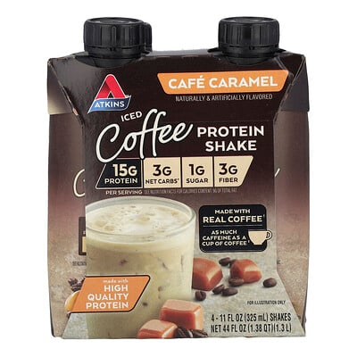 Iced Coffee Protein Shake, Cafe Caramel, 4 Shakes, Each
