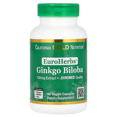 Euroherbs™, Ginkgo Biloba Extract, Euromed Quality, 180 Veggie Capsules