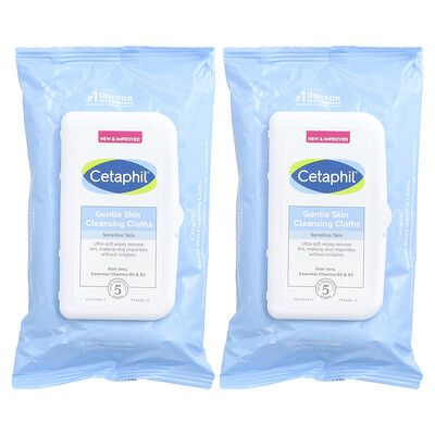 Gentle Skin Cleansing Cloths, Fragrance Free, 2 Packs, 25 Pre-moistened Cloths Each