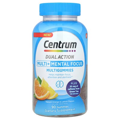 Dual Action Multi + Mental Focus Multigummies, Natural Orange & Lemon, 90 Gummies