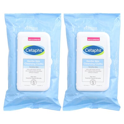 Gentle Skin Cleansing Cloths, Fragrance Free, 2 Packs, 25 Pre-moistened Cloths Each