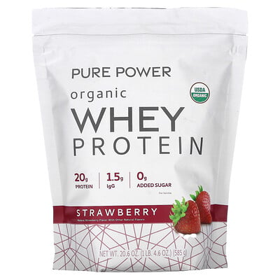 Pure Power, Organic Whey Protein, Strawberry, 1 Lb