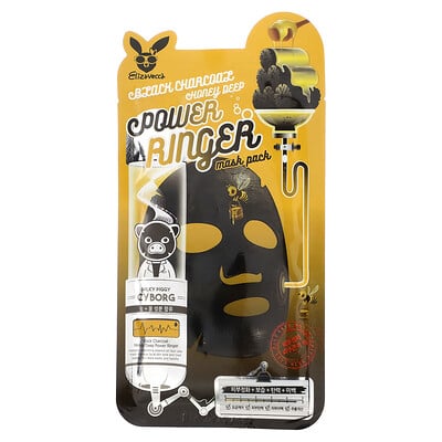 Milky Piggy Cyborg, Black Charcoal Honey Deep Power Ringer Beauty Mask Pack, 1 Sheet Mask