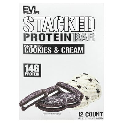 Stacked Protein Bar, Peanut Butter Cookies & Cream, 12 Count, 65 G Each