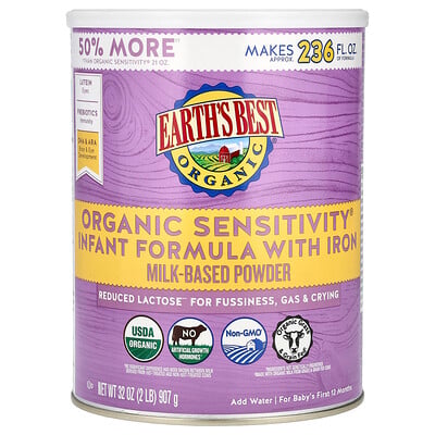 Organic Sensitivity Infant Formula With Iron, For Baby's First 12 Months