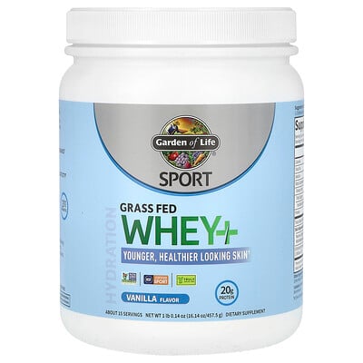 Sport, Grass Fed Whey+, Vanilla, 1 Lb