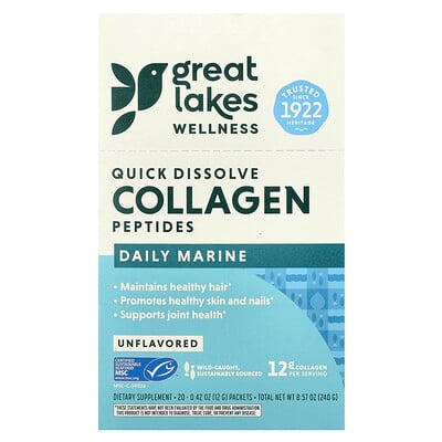 Quick Dissolve Collagen Peptides, Daily Marine, Unflavored, 20 Packets, Each