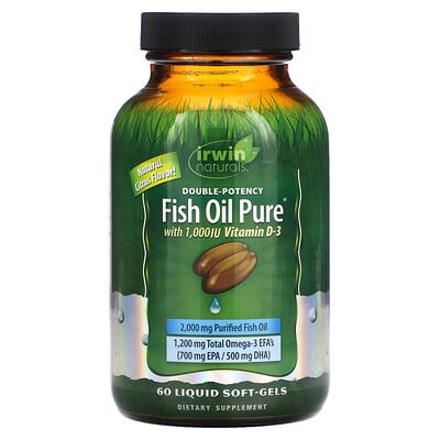 Fish Oil Pure, Double Potency, Citrus, 60 Liquid Soft-gels