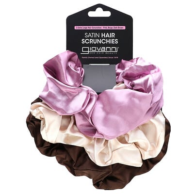 Satin Hair Scrunchies, Extra Large, Pink, Beige, Dark Brown, 3 Scrunchies